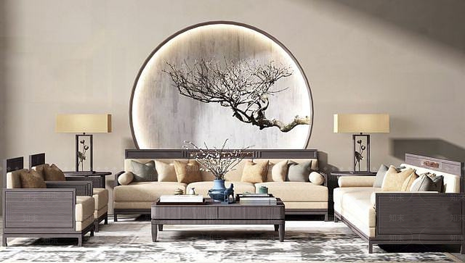 中式实木沙发茶几组合3D模型下载【ID:1189547579】