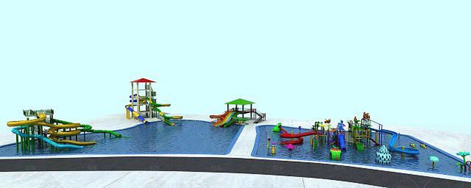 现代大型滑梯水上乐园设施3D模型下载【ID:1189548180】