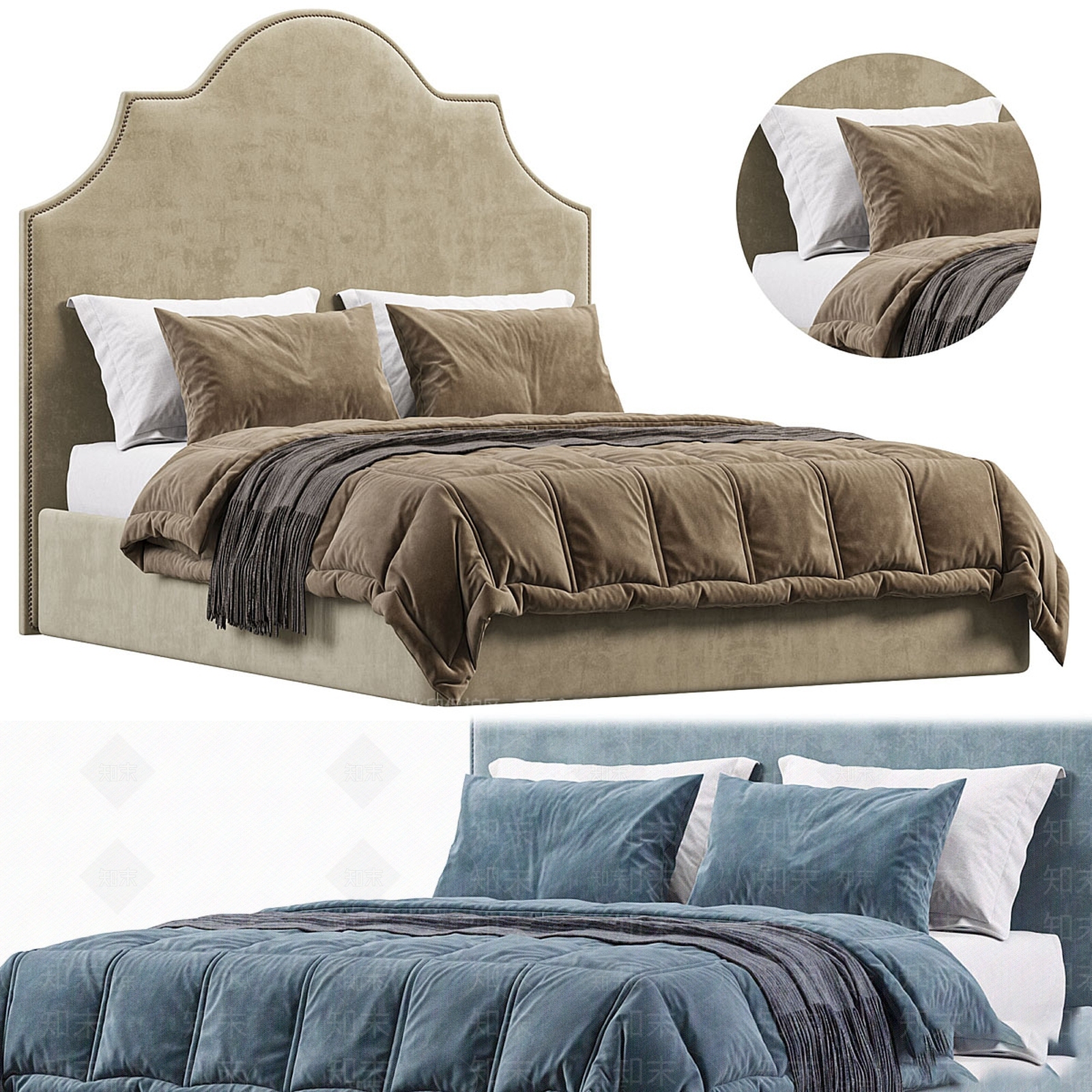 美式简约双人床3D模型下载【ID:1189550934】