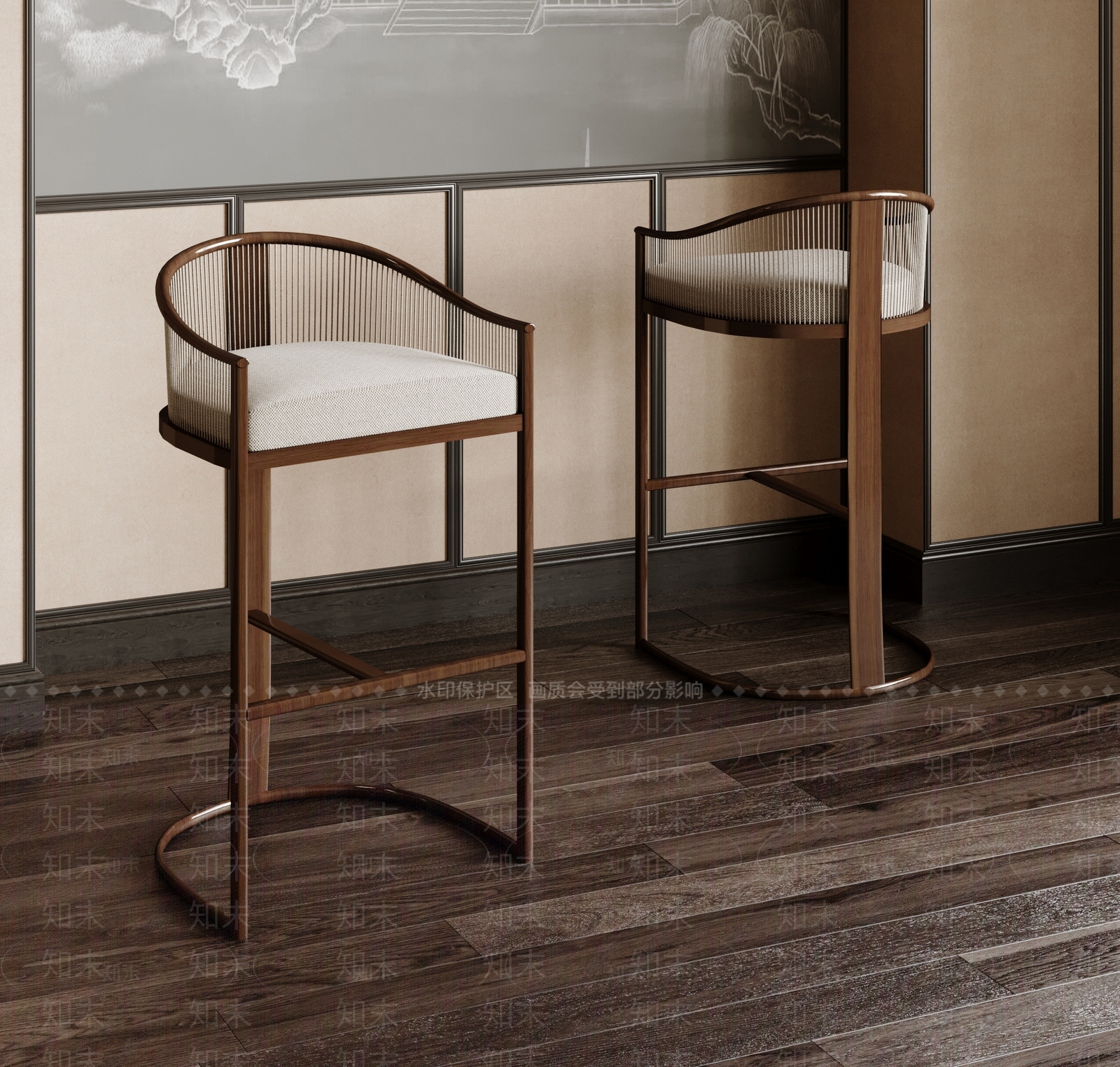 新中式吧椅3D模型下载【ID:1189553496】