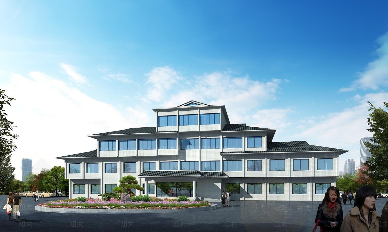 现代人字形标准办公楼3D模型下载【ID:1189553863】