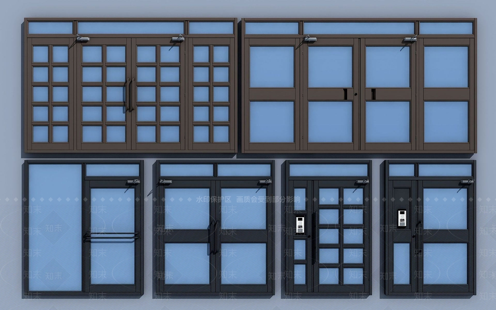 现代双开门子母门单元门3D模型下载【ID:1189554152】