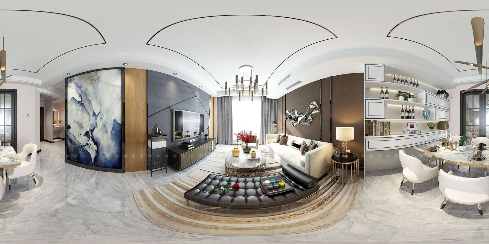 现代风格餐厅客厅组合3D模型下载【ID:1189555349】