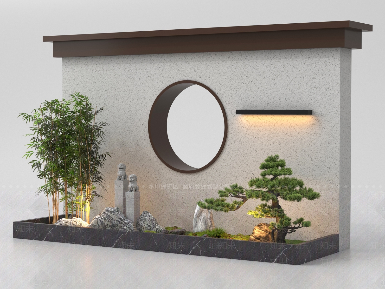 新中式景墙3D模型下载【ID:1189556384】