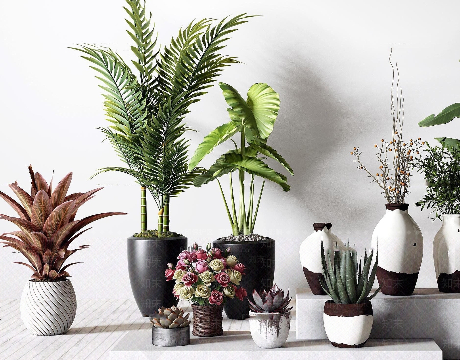 现代绿植花卉盆栽组合3D模型下载【ID:1189556578】