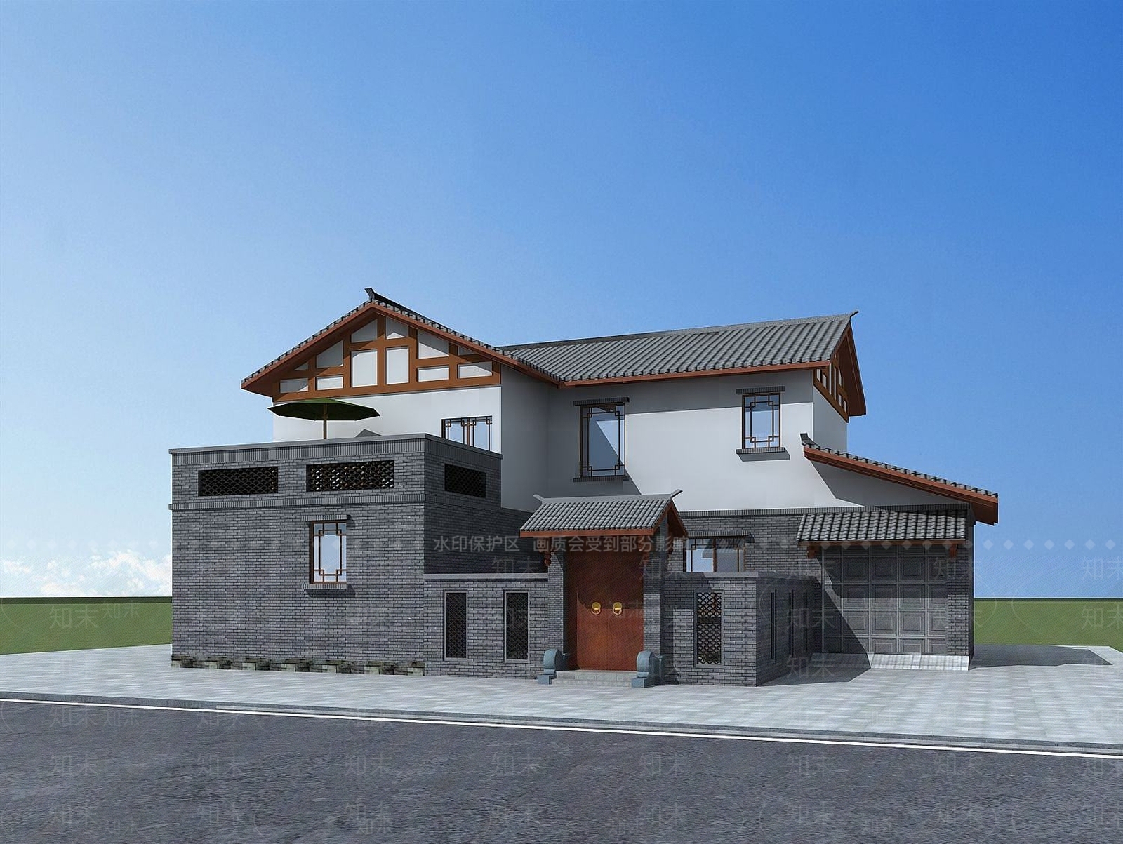 现代民居院落建筑3D模型下载【ID:1189556944】