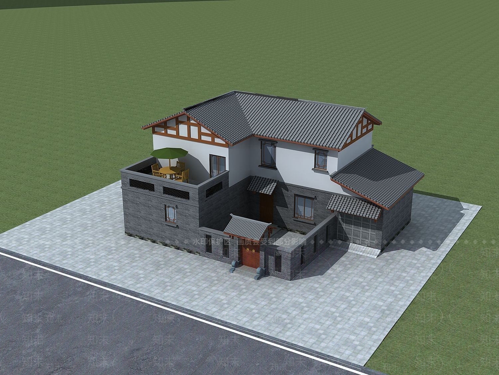 现代民居院落建筑3D模型下载【ID:1189556944】