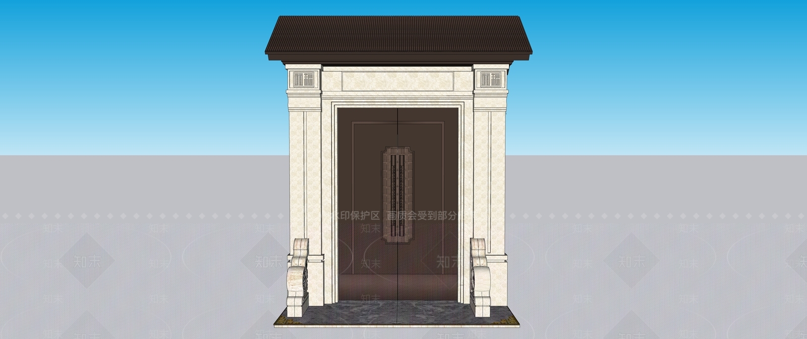 现代新中式入口大门SU模型下载【ID:1189557407】