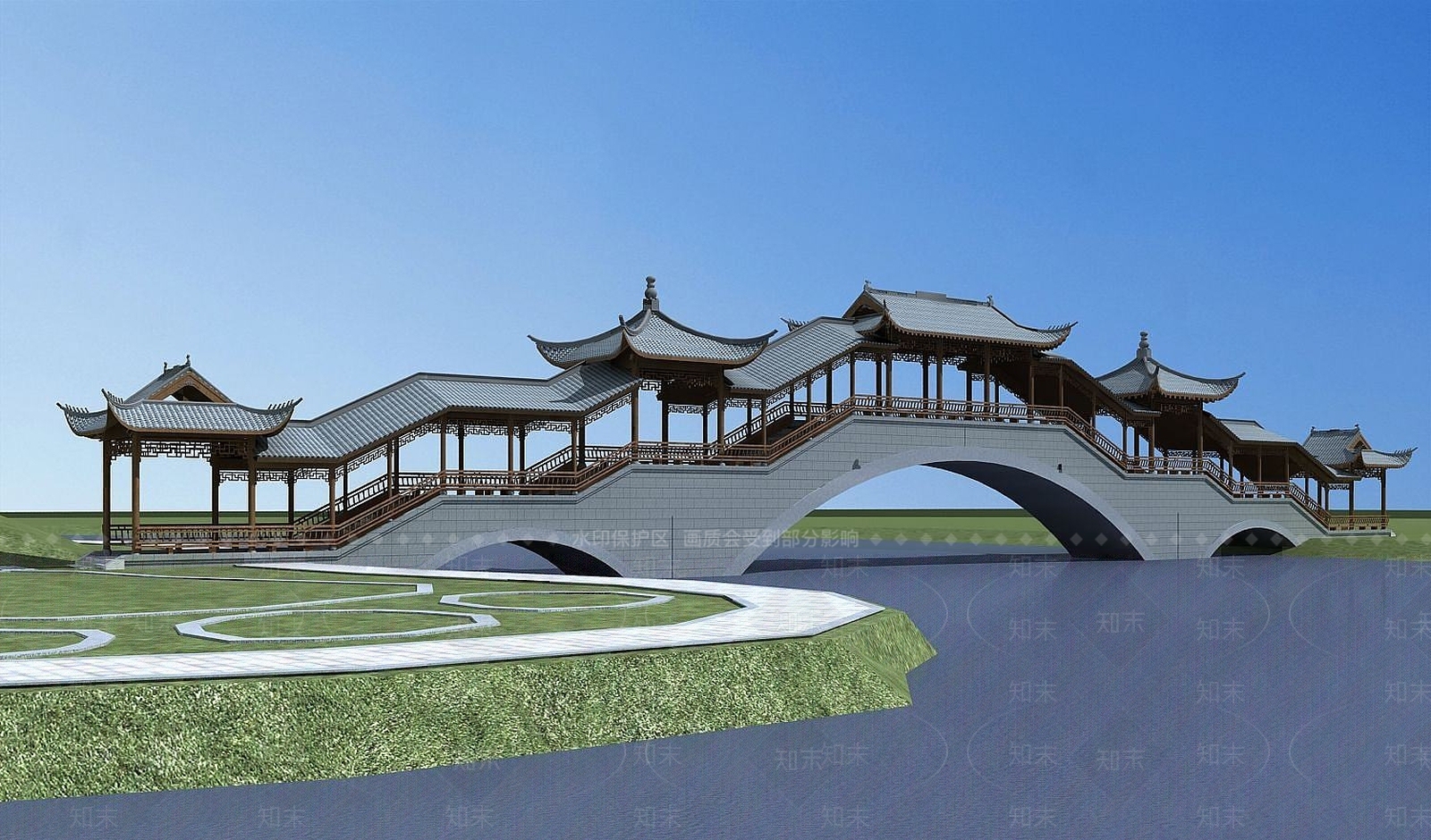 现代古建风雨桥3D模型下载【ID:1189557874】