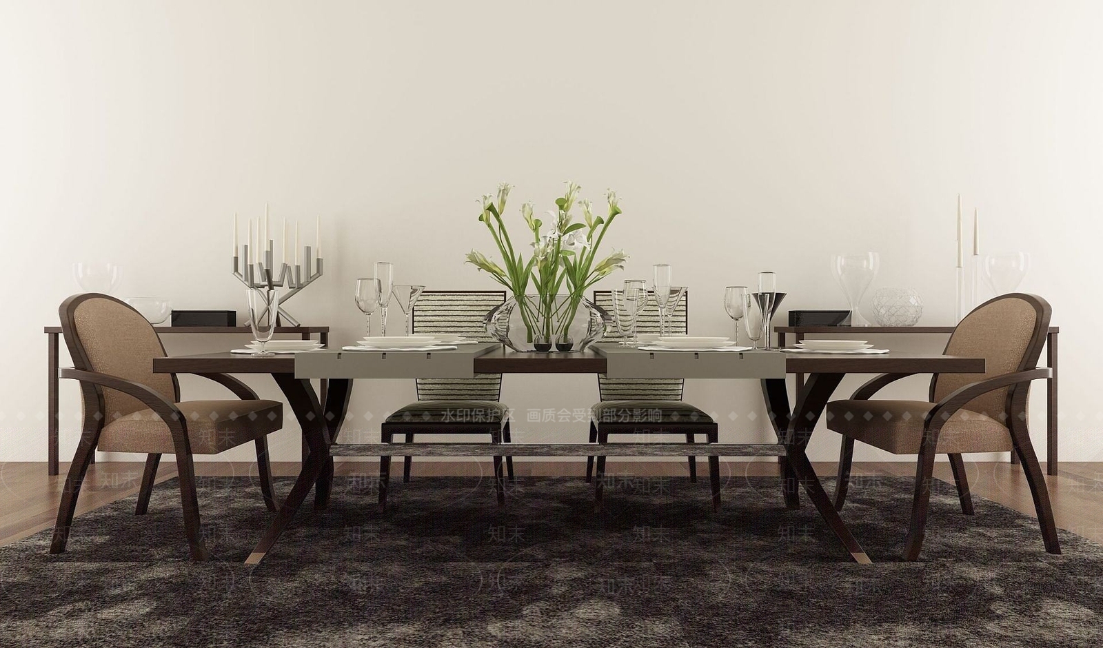 现代中式餐桌椅组合3D模型下载【ID:1189558123】
