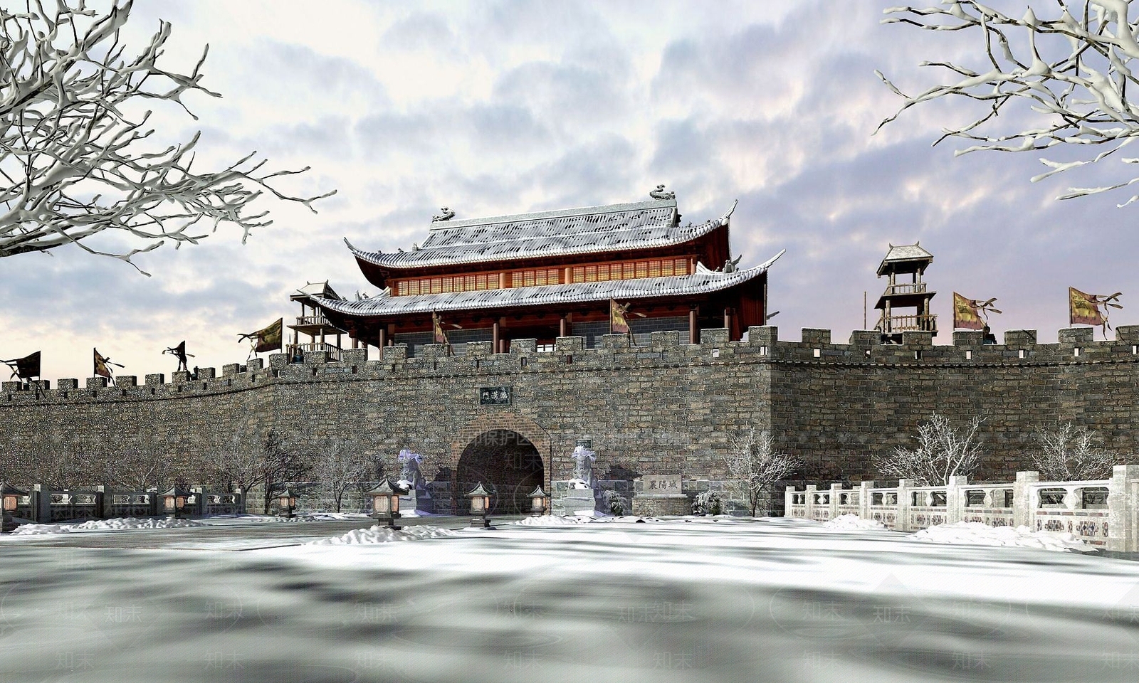 现代古建筑城墙3D模型下载【ID:1189558432】