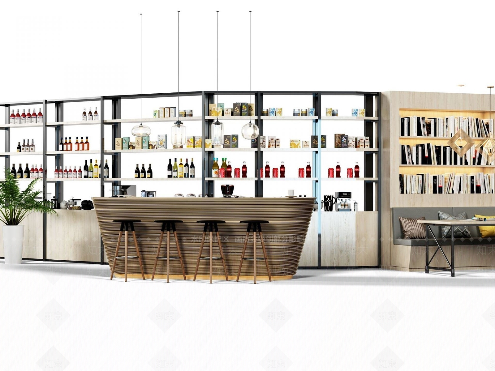 现代酒柜吧台书架3D模型下载【ID:1189559754】