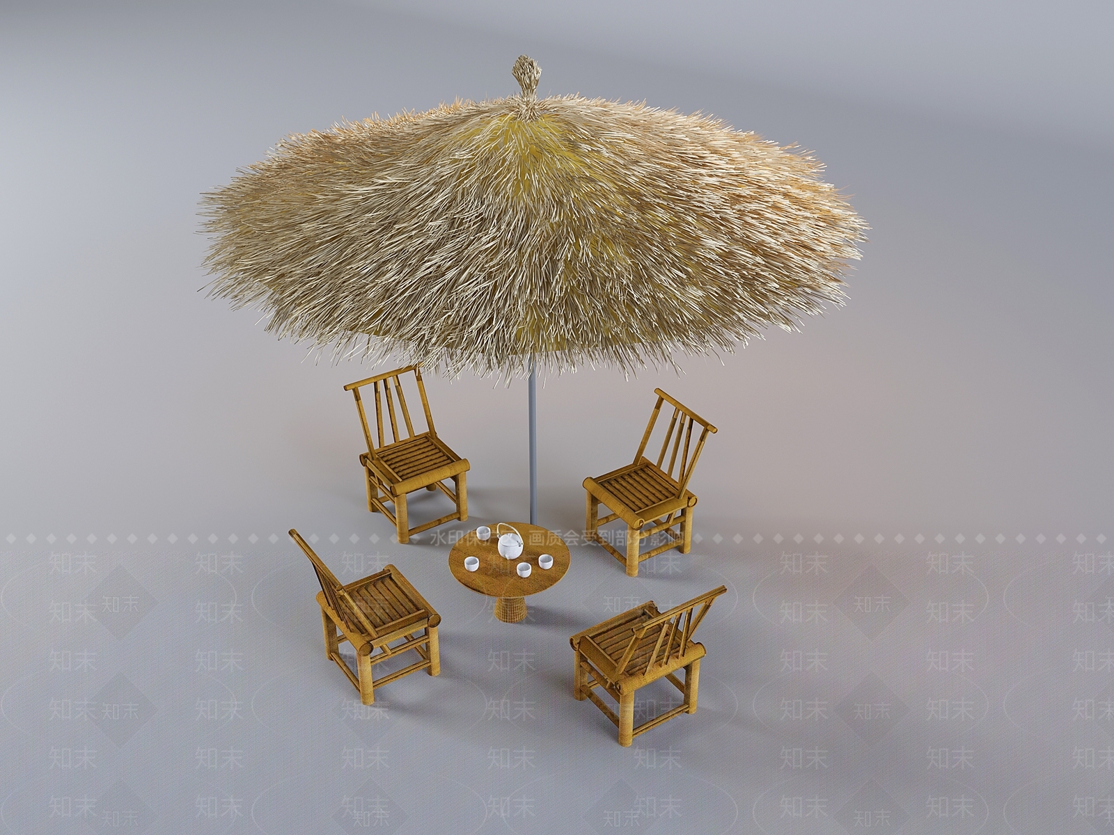 新中式中式遮阳伞SU模型下载【ID:1189561690】