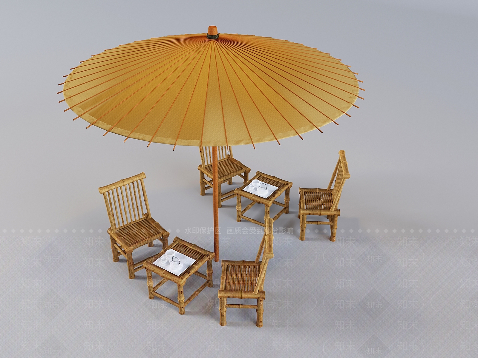 新中式中式遮阳伞SU模型下载【ID:1189562510】