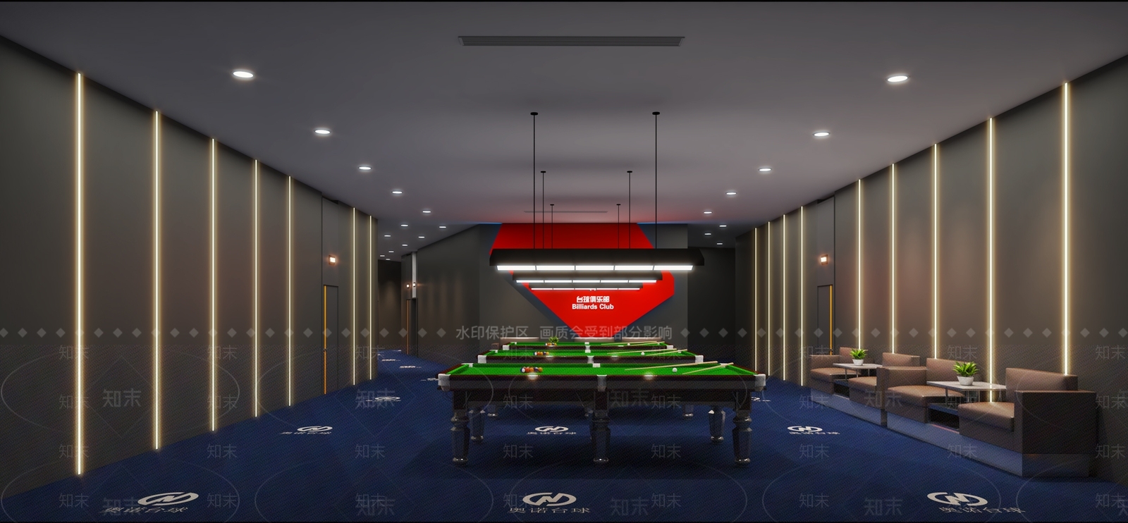现代新中式台球室3D模型下载【ID:1189565348】