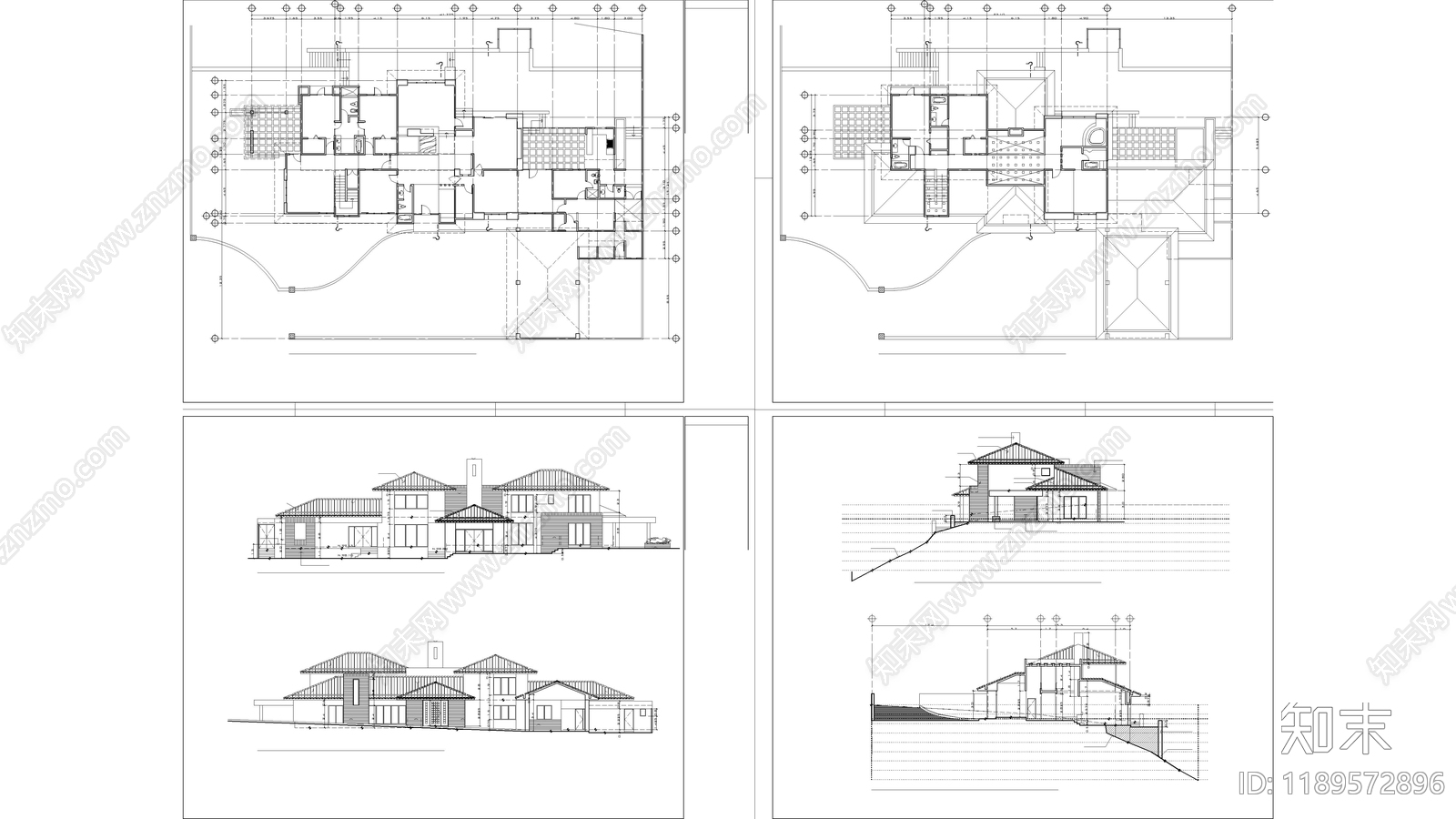 现代别墅建筑施工图下载【ID:1189572896】