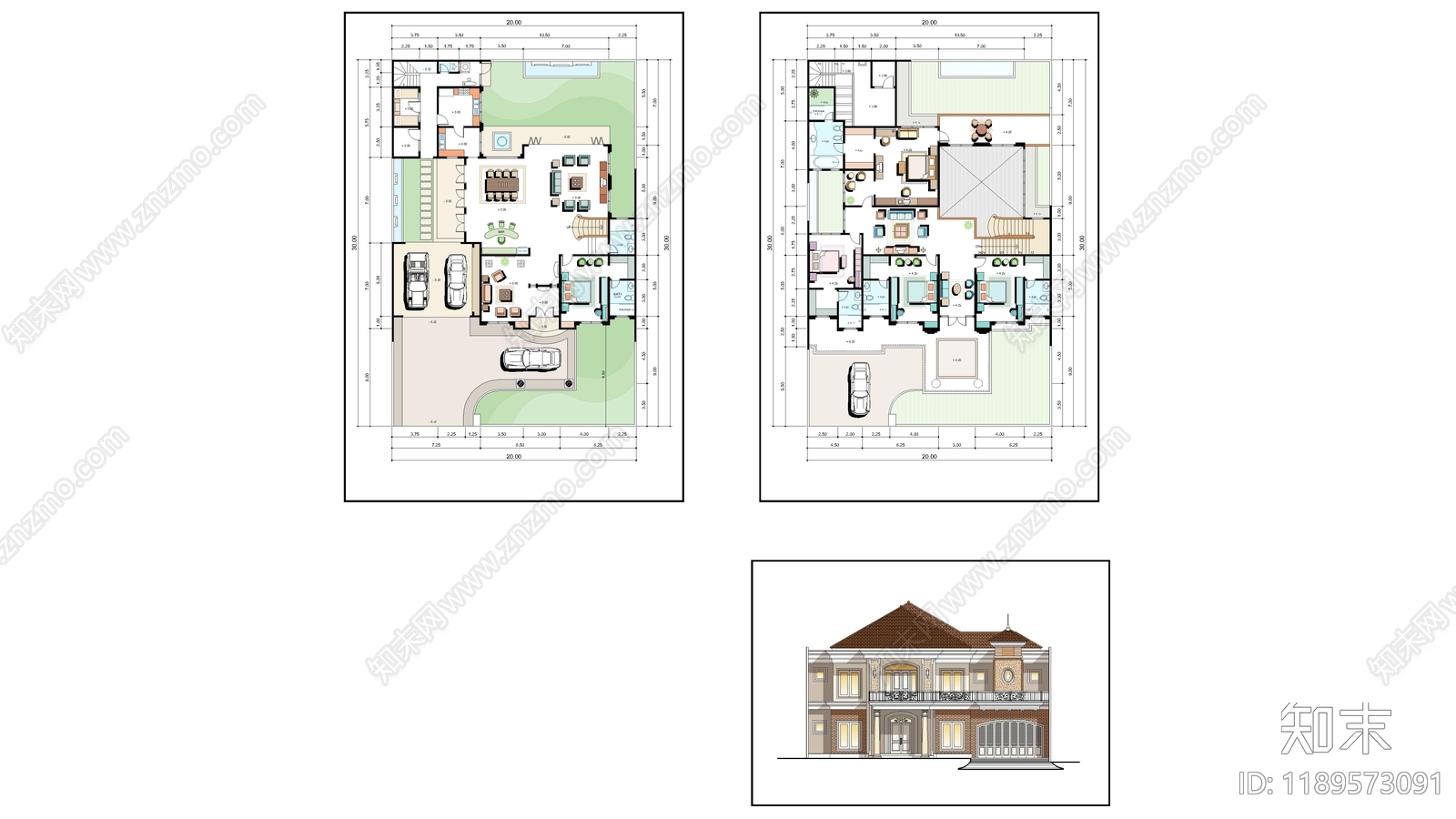 现代别墅建筑施工图下载【ID:1189573091】