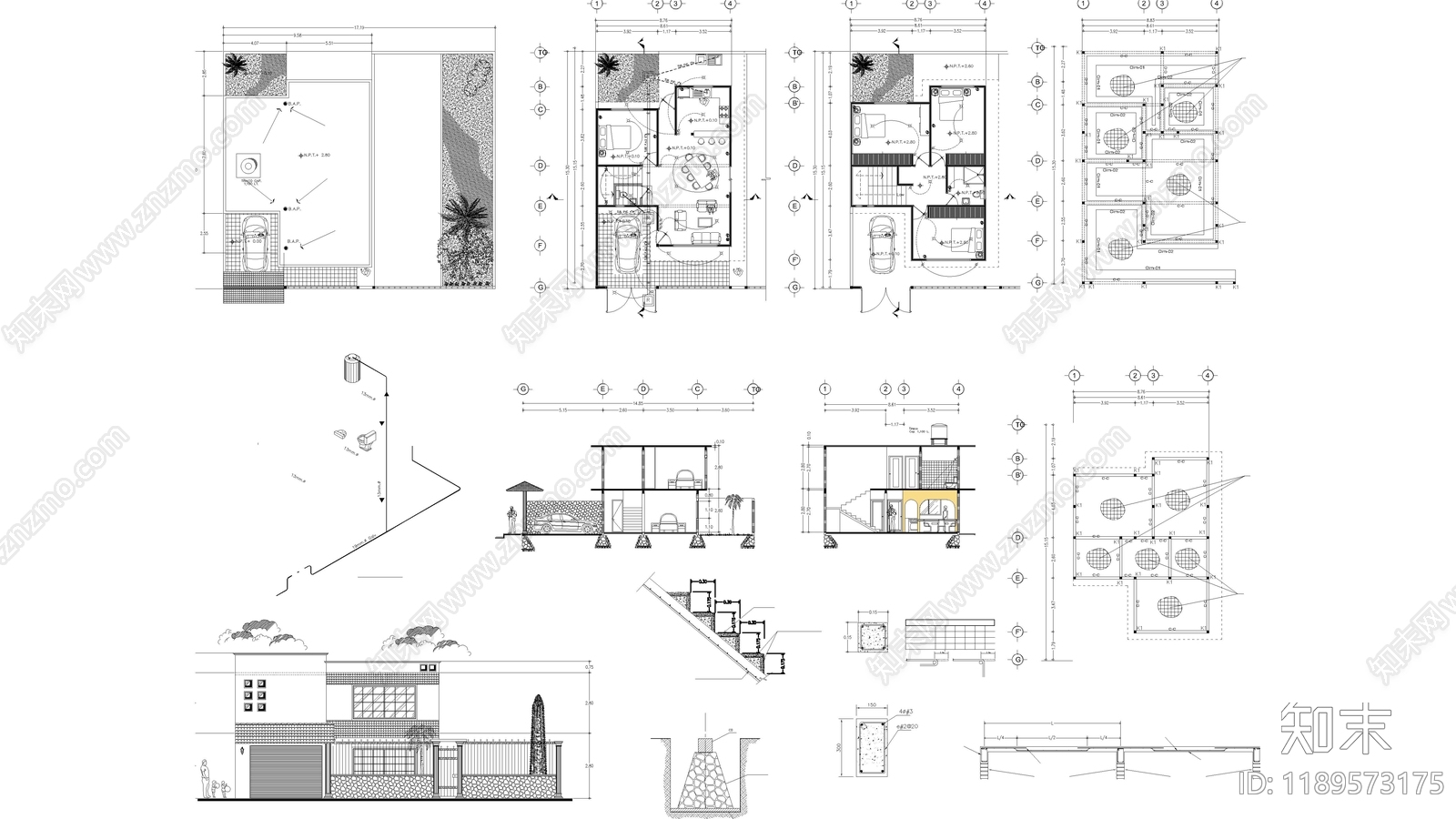 现代别墅建筑施工图下载【ID:1189573175】