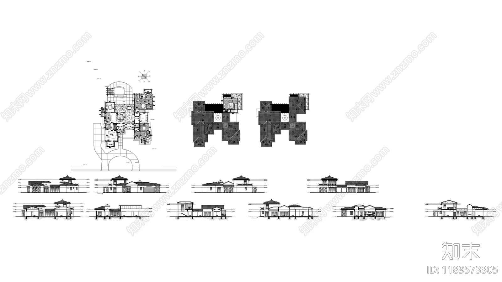 现代别墅建筑施工图下载【ID:1189573305】