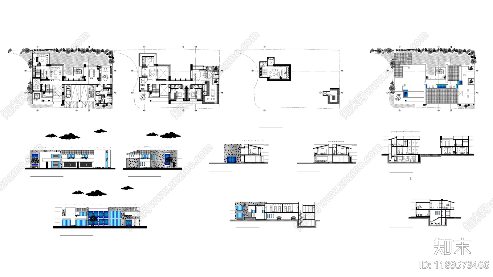 现代别墅建筑施工图下载【ID:1189573466】