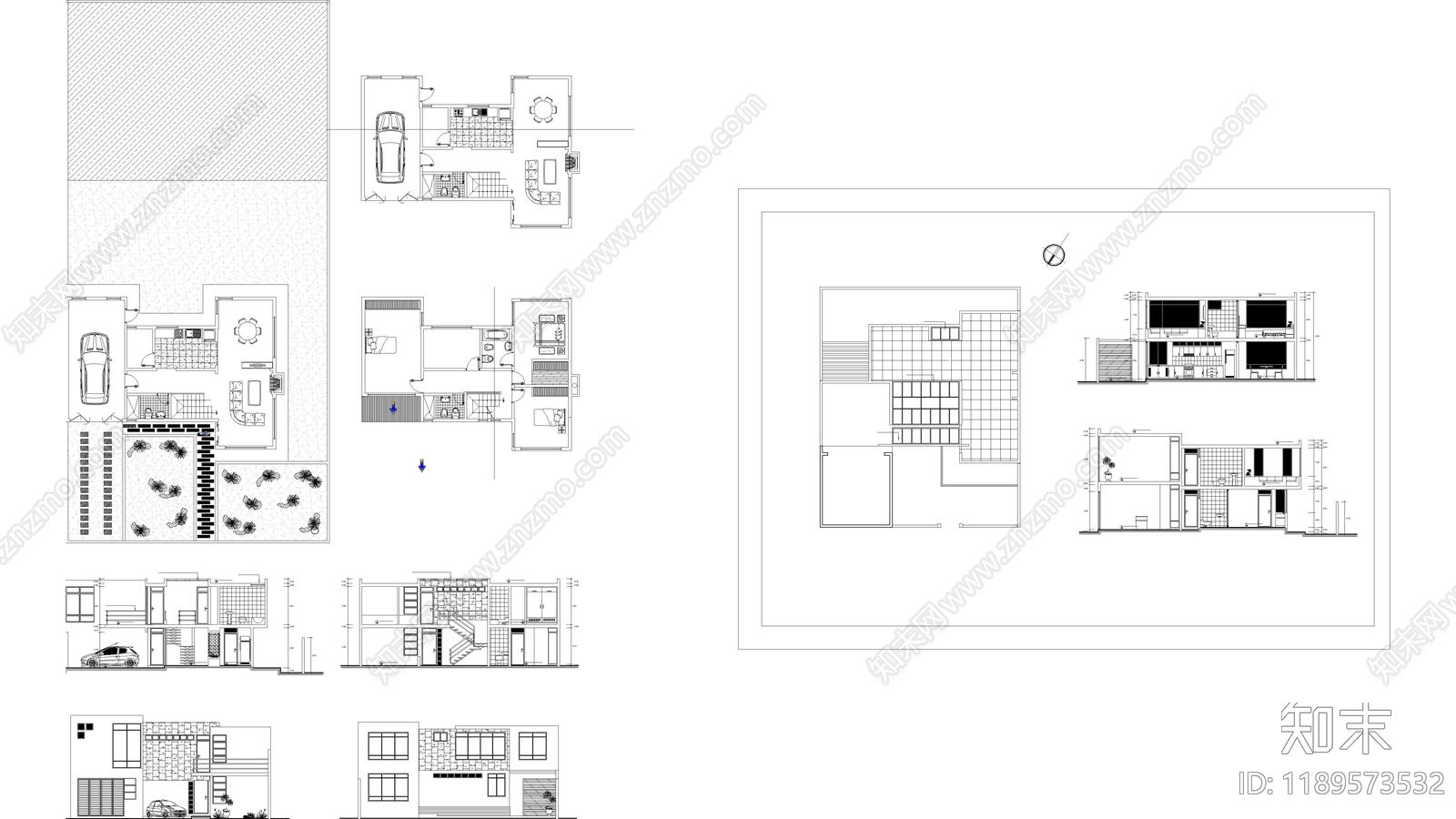 现代别墅建筑施工图下载【ID:1189573532】