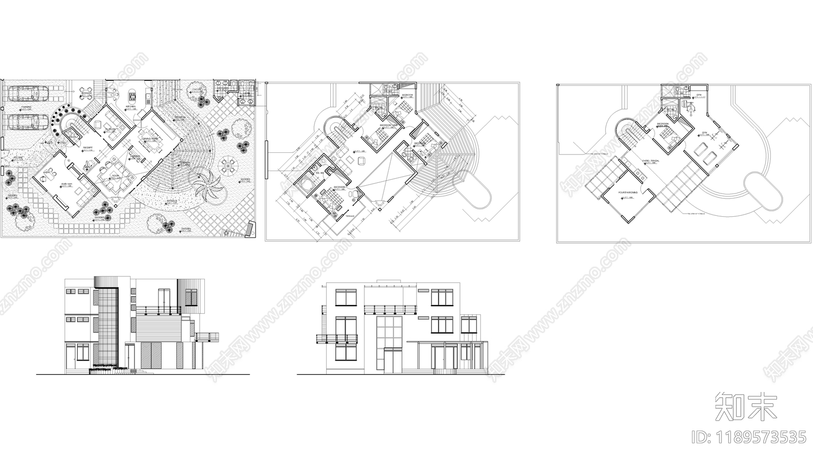 现代别墅建筑施工图下载【ID:1189573535】