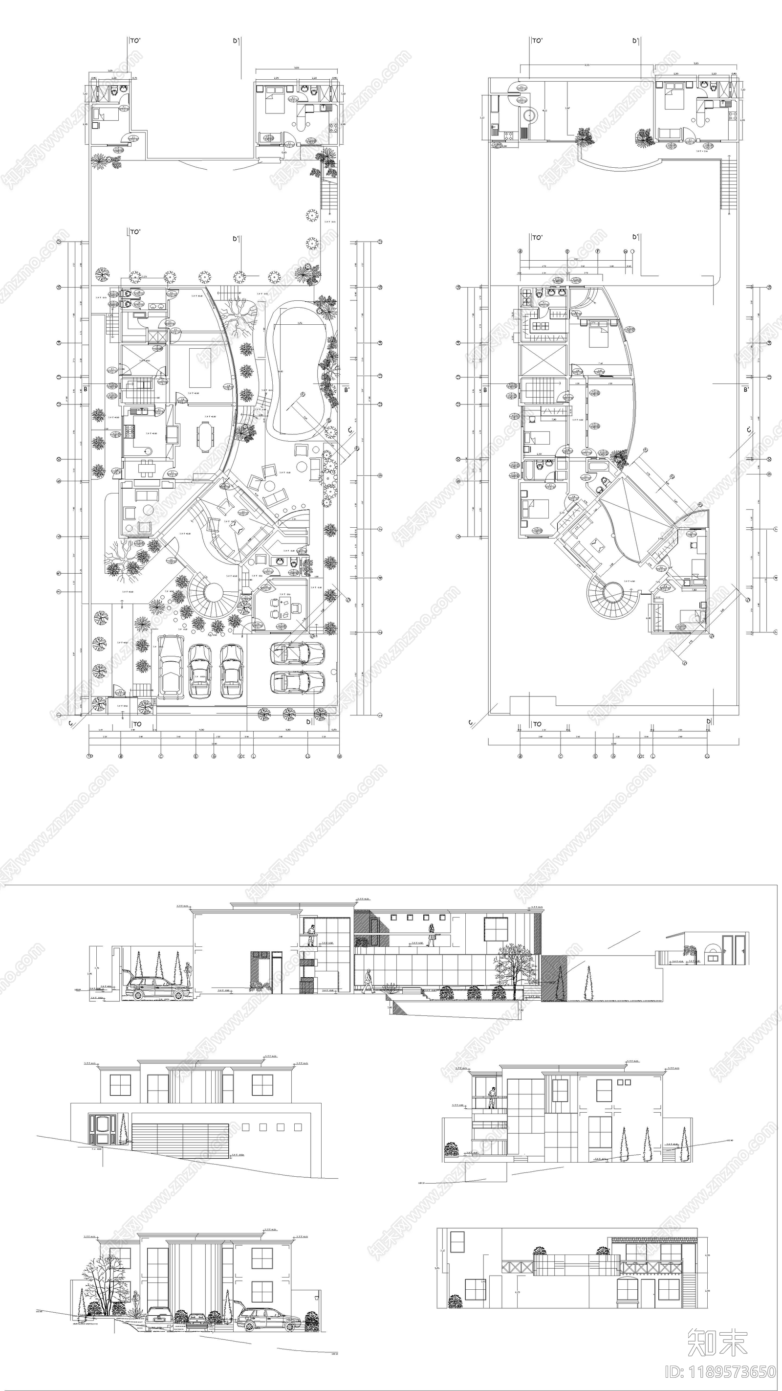 现代别墅建筑施工图下载【ID:1189573650】