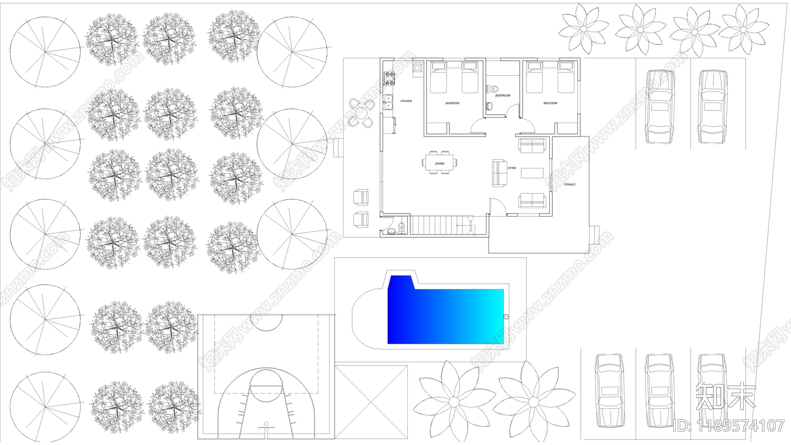 现代别墅建筑施工图下载【ID:1189574107】