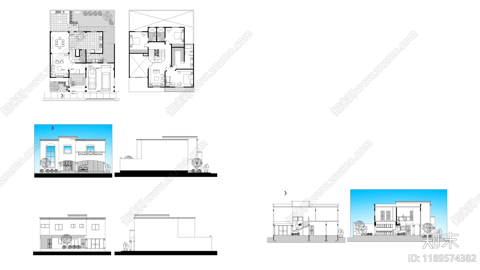 现代别墅建筑施工图下载【ID:1189574382】