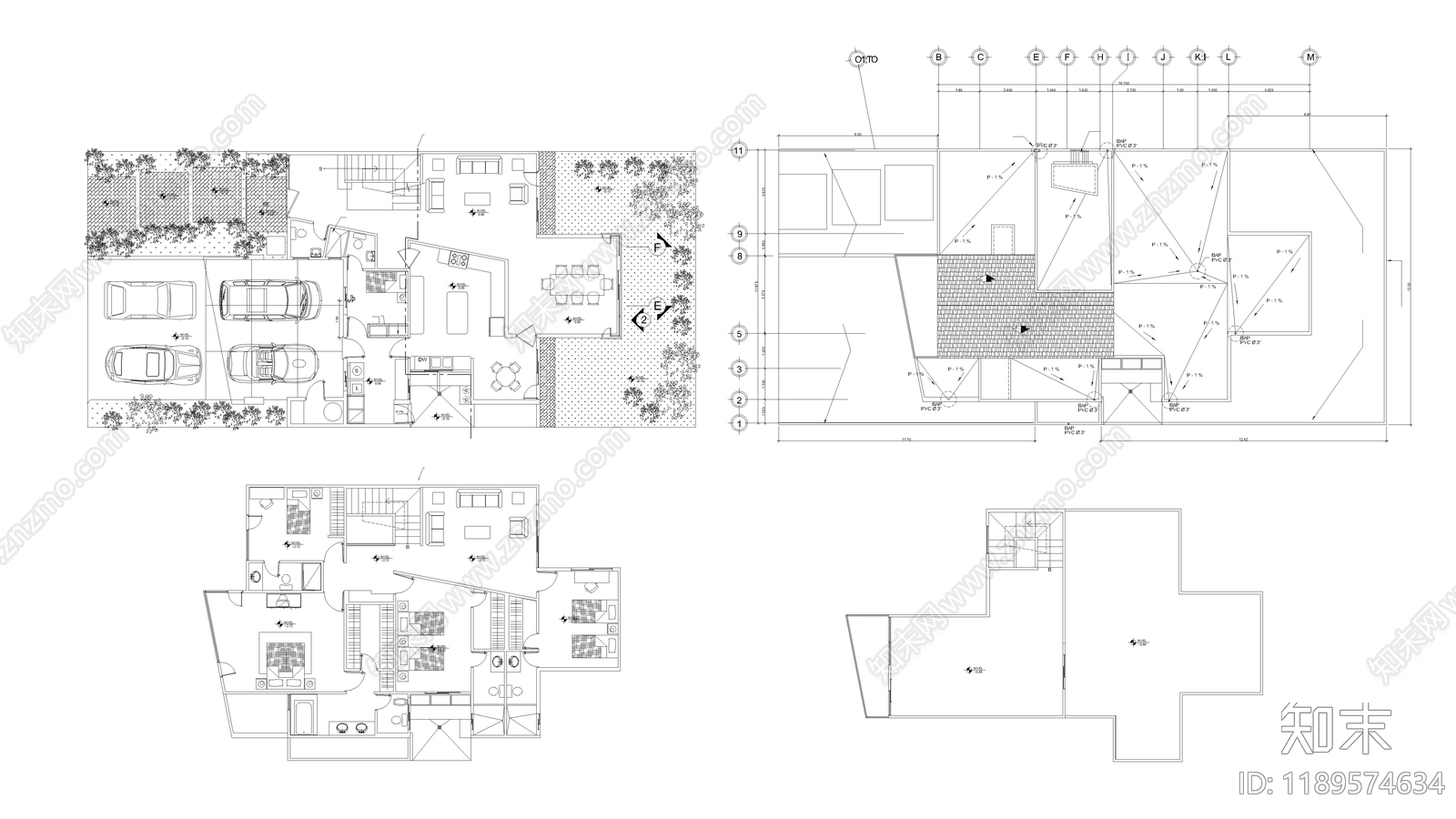 现代别墅建筑施工图下载【ID:1189574634】