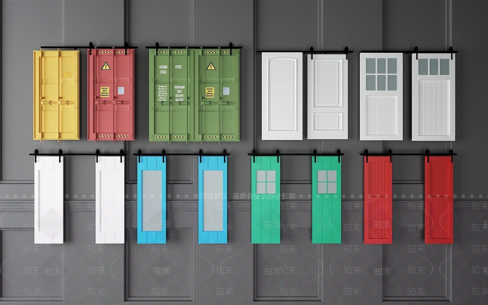 现代推拉门仓库门组合3D模型下载【ID:1189577596】