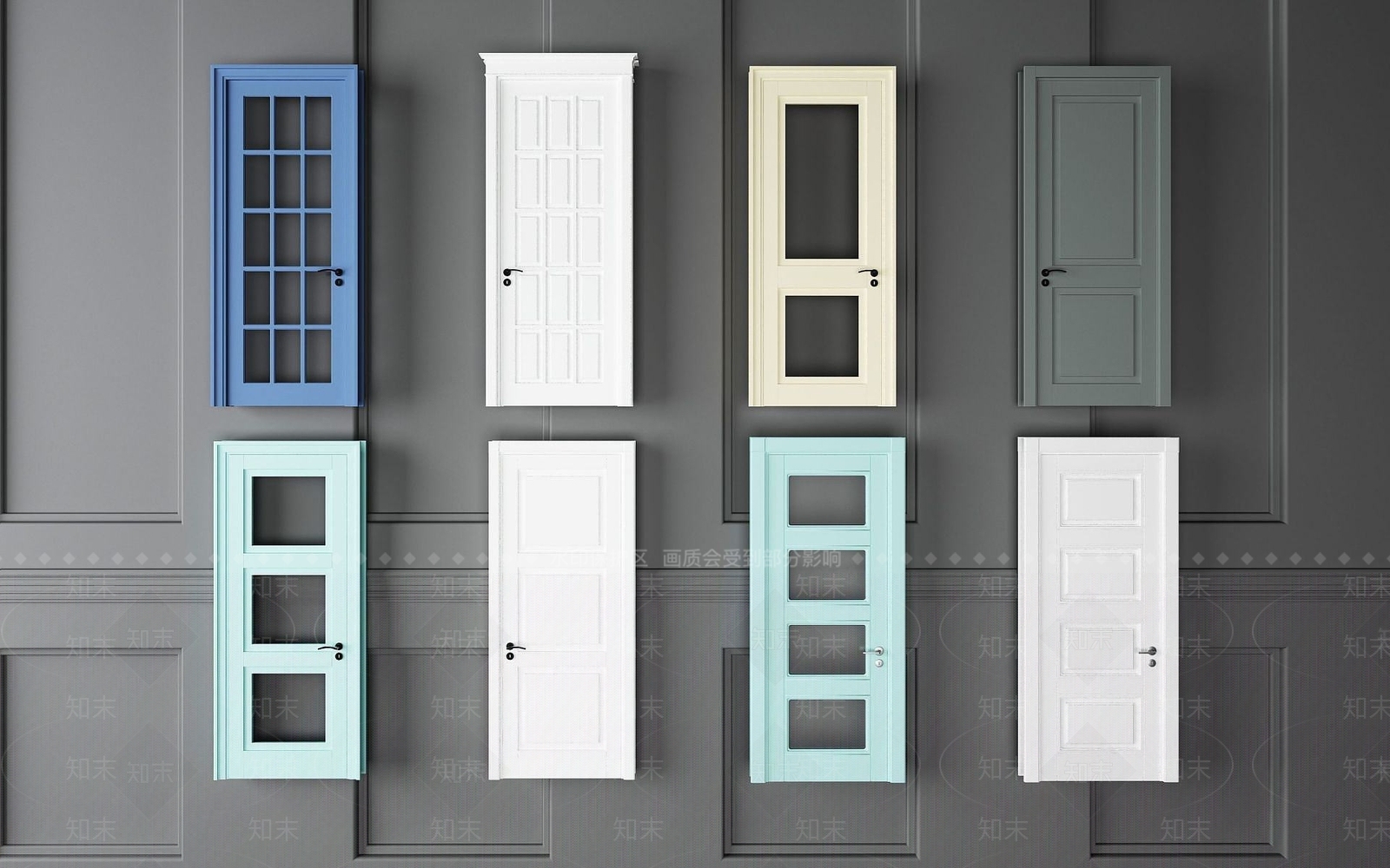 现代彩色卧室门组合3D模型下载【ID:1189577691】