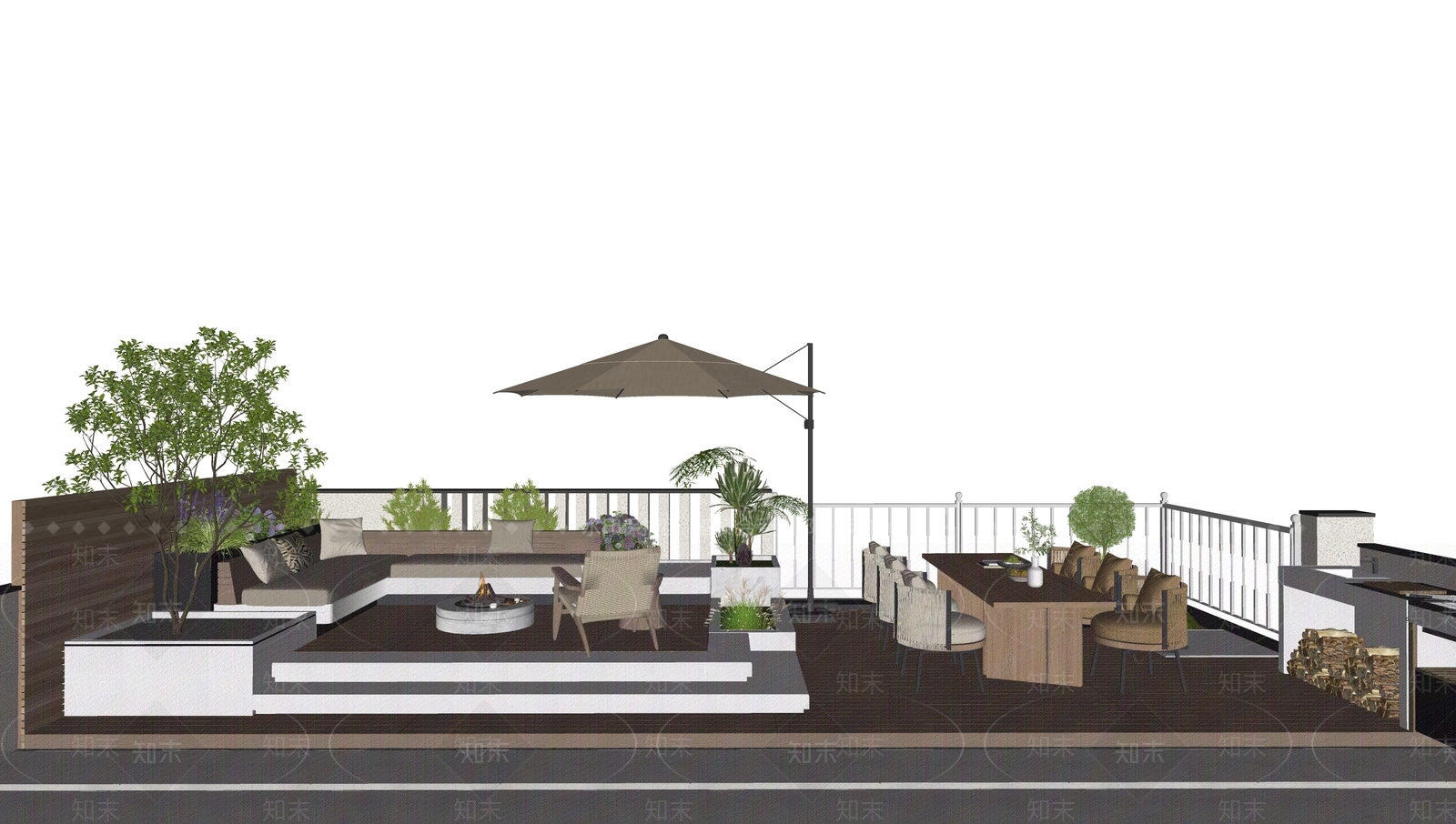 现代屋顶花园SU模型下载【ID:1189586936】