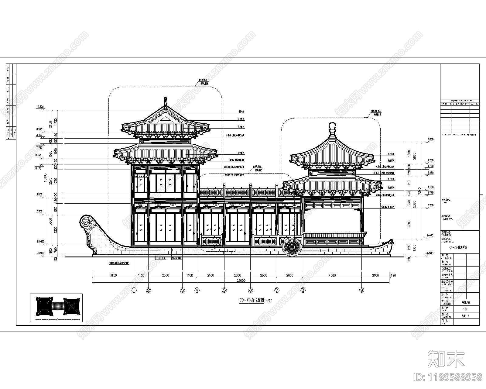 中式美食街施工图下载【ID:1189588958】