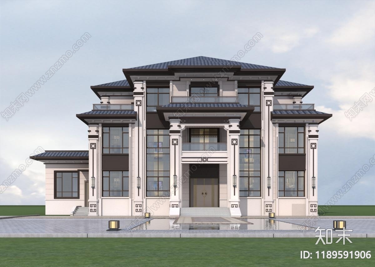 新中式别墅建筑施工图下载【ID:1189591906】