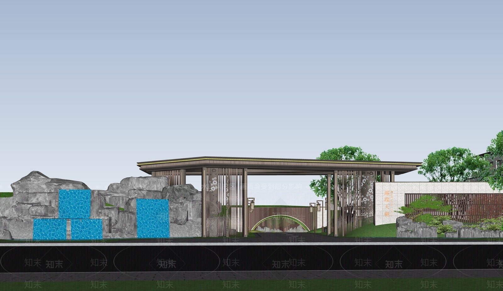 现代新中式售楼处建筑SU模型下载【ID:1189591933】
