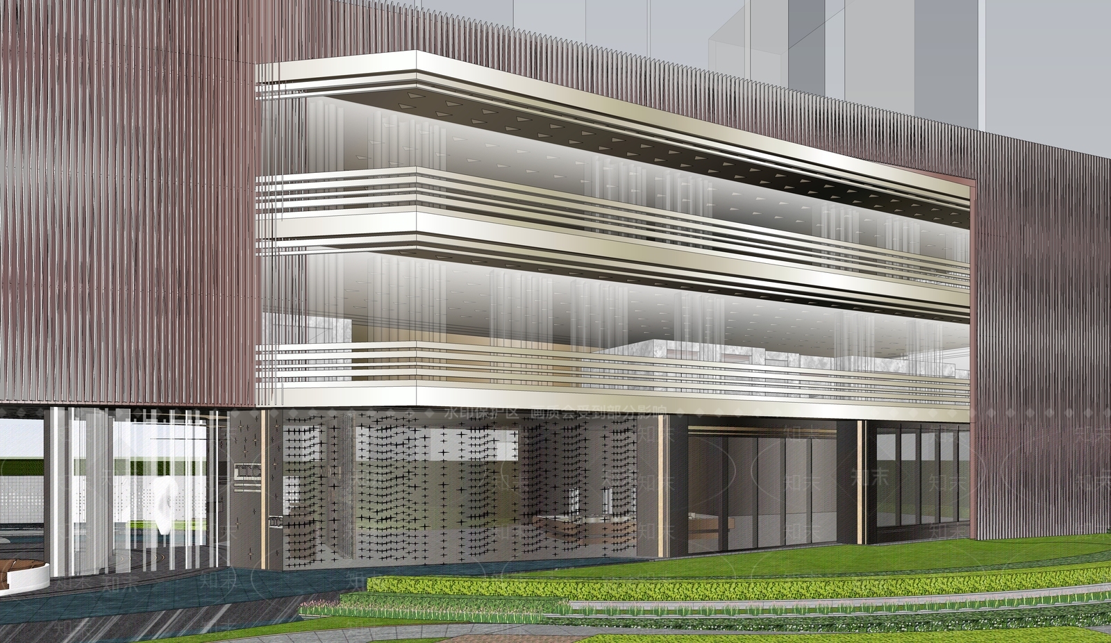 现代售楼处建筑SU模型下载【ID:1189596119】