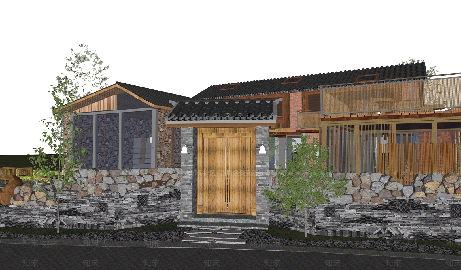 现代原木乡村民房SU模型下载【ID:1189596217】