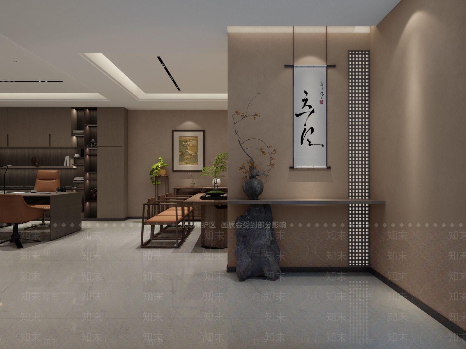 侘寂办公大厅3D模型下载【ID:1189609472】