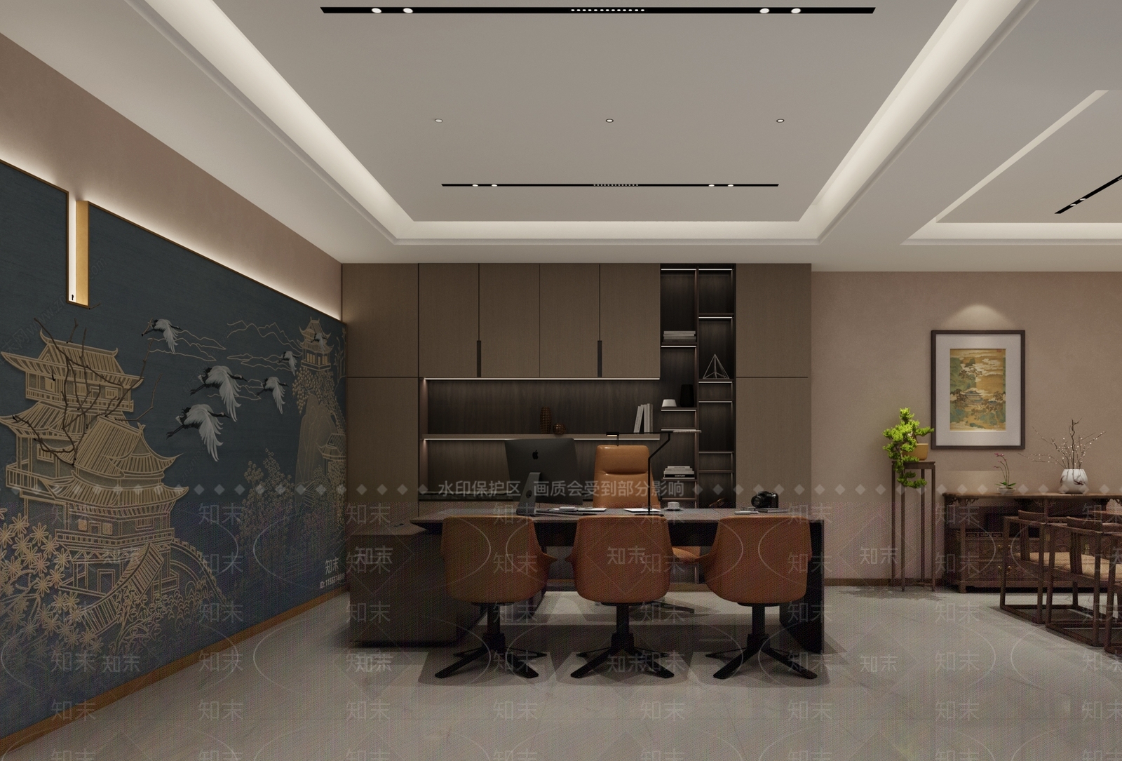 侘寂办公大厅3D模型下载【ID:1189609472】