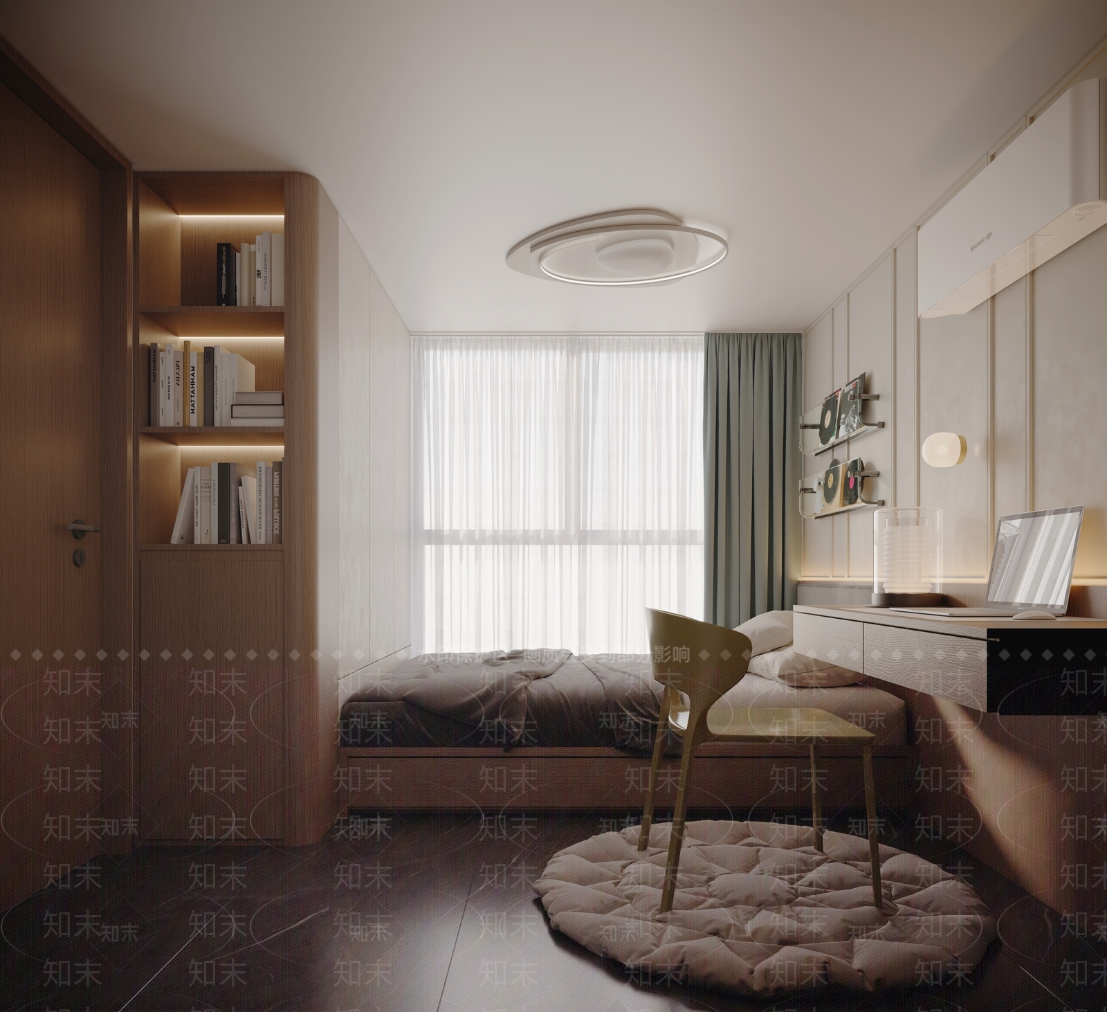 现代原木榻榻米卧室3D模型下载【ID:1189607737】