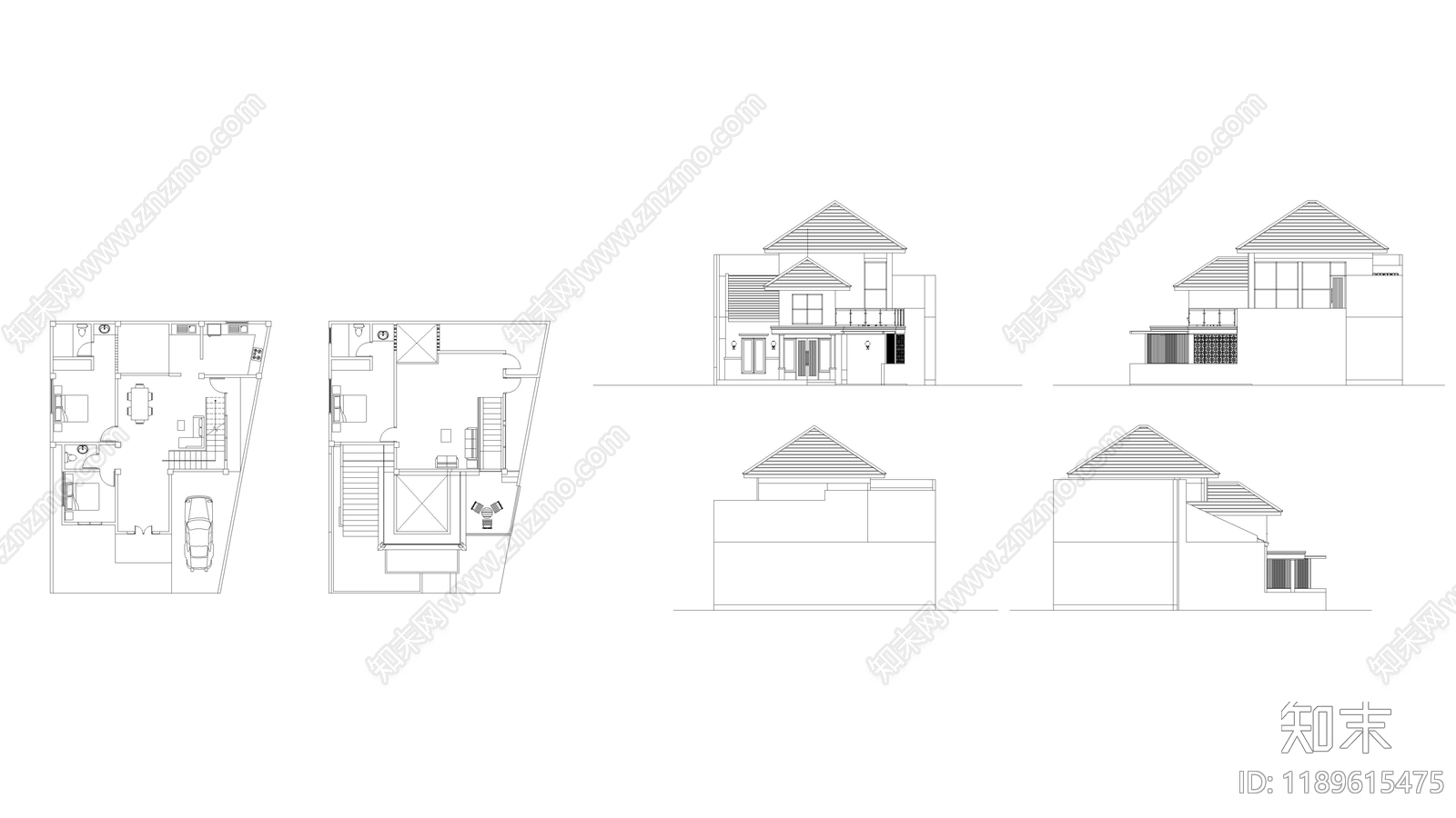 现代别墅建筑施工图下载【ID:1189615475】