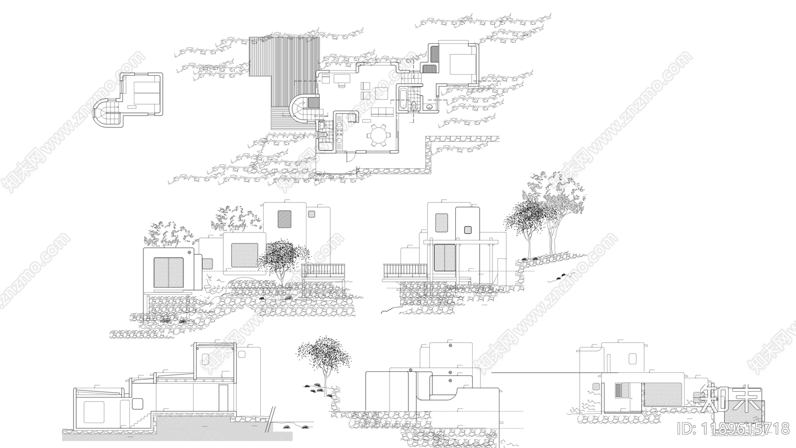 现代别墅建筑施工图下载【ID:1189615718】