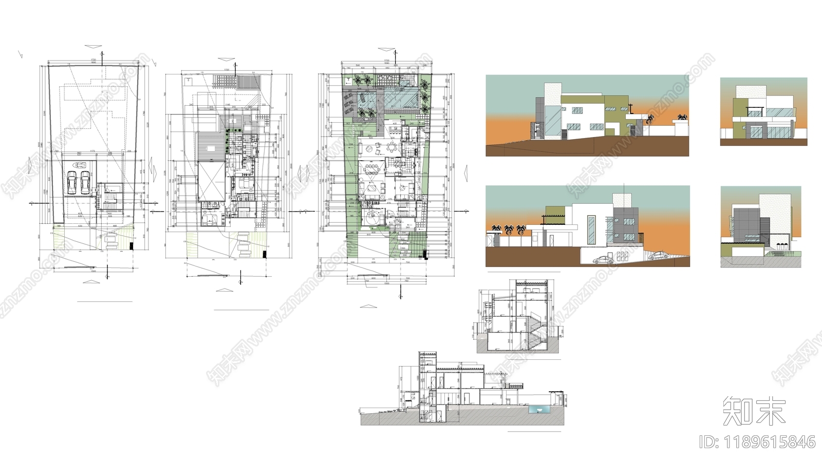 现代别墅建筑施工图下载【ID:1189615846】