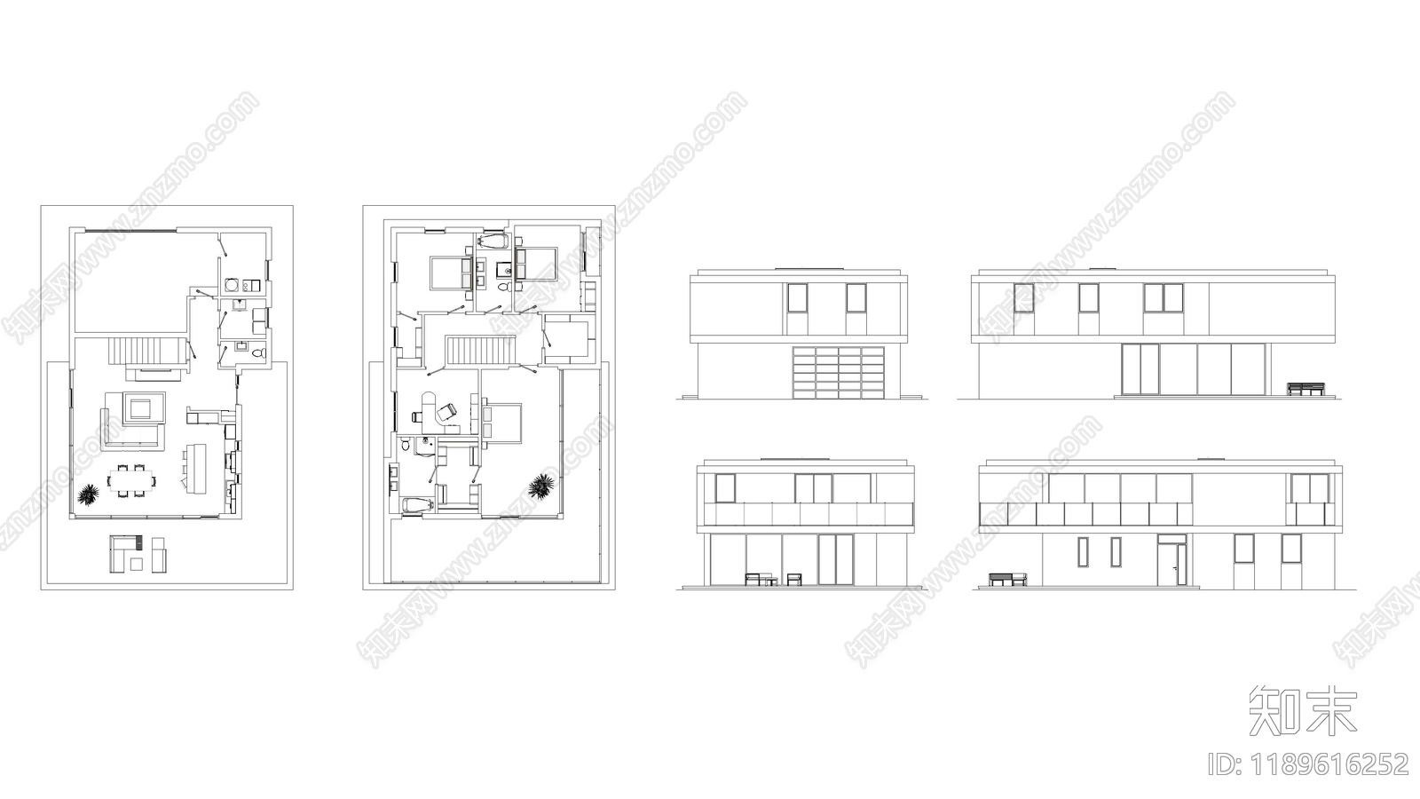 现代别墅建筑施工图下载【ID:1189616252】