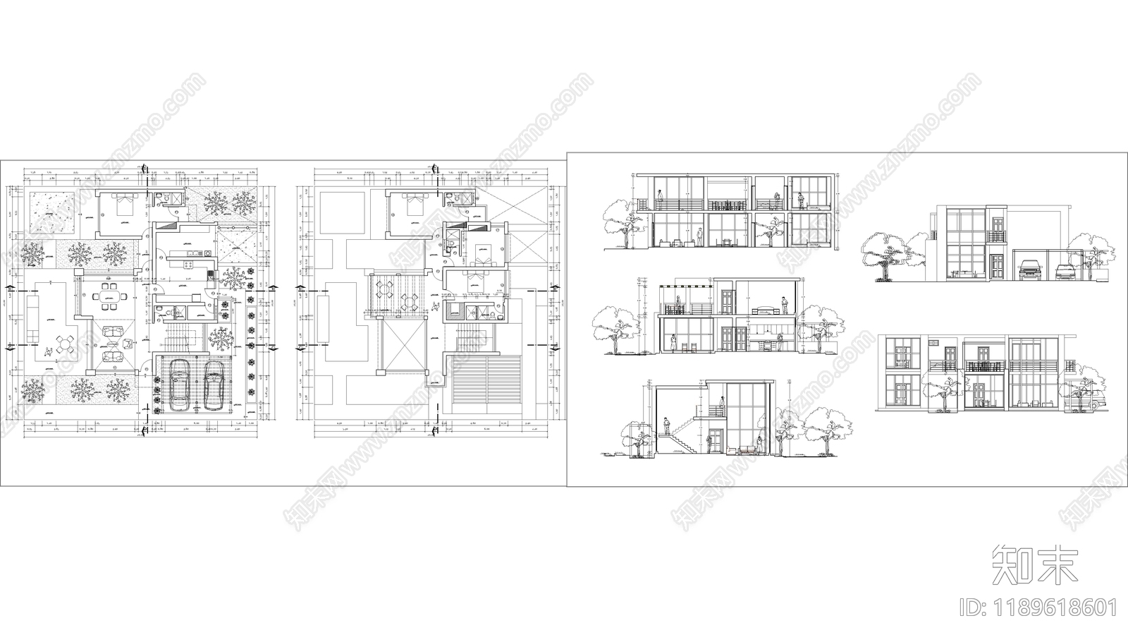 现代别墅建筑施工图下载【ID:1189618601】