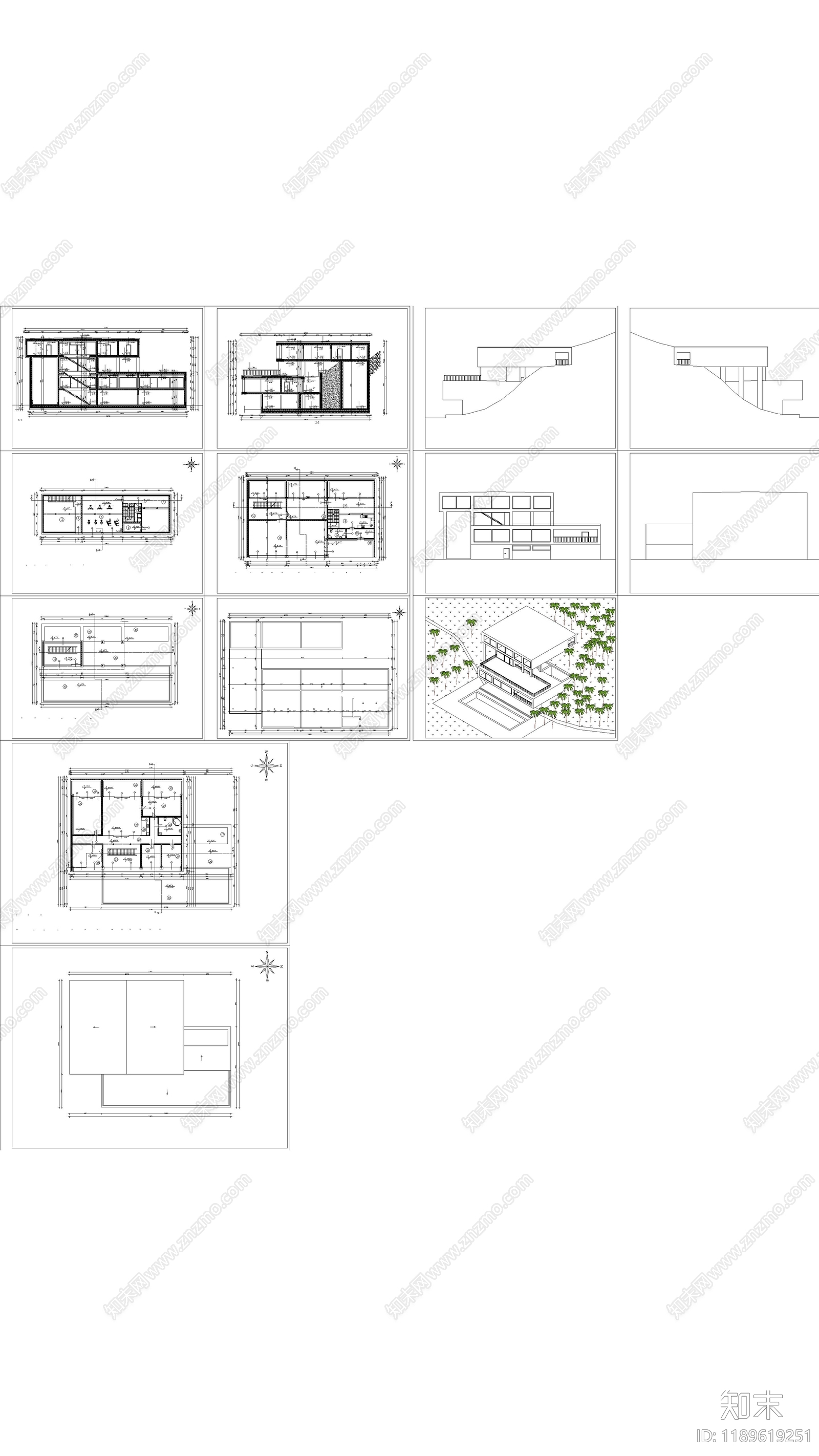 现代别墅建筑施工图下载【ID:1189619251】
