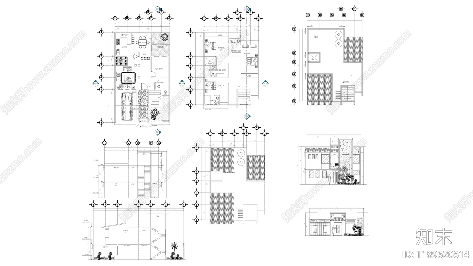 现代别墅建筑施工图下载【ID:1189620814】