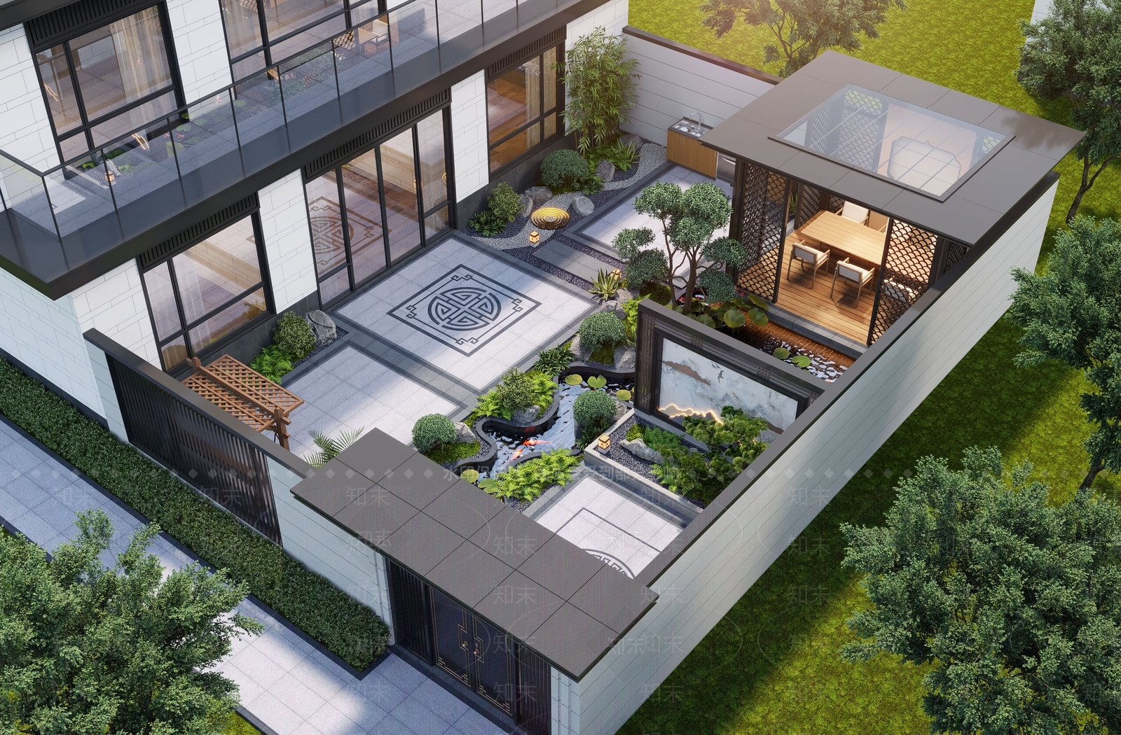 新中式别墅庭院SU模型下载【ID:1189622822】