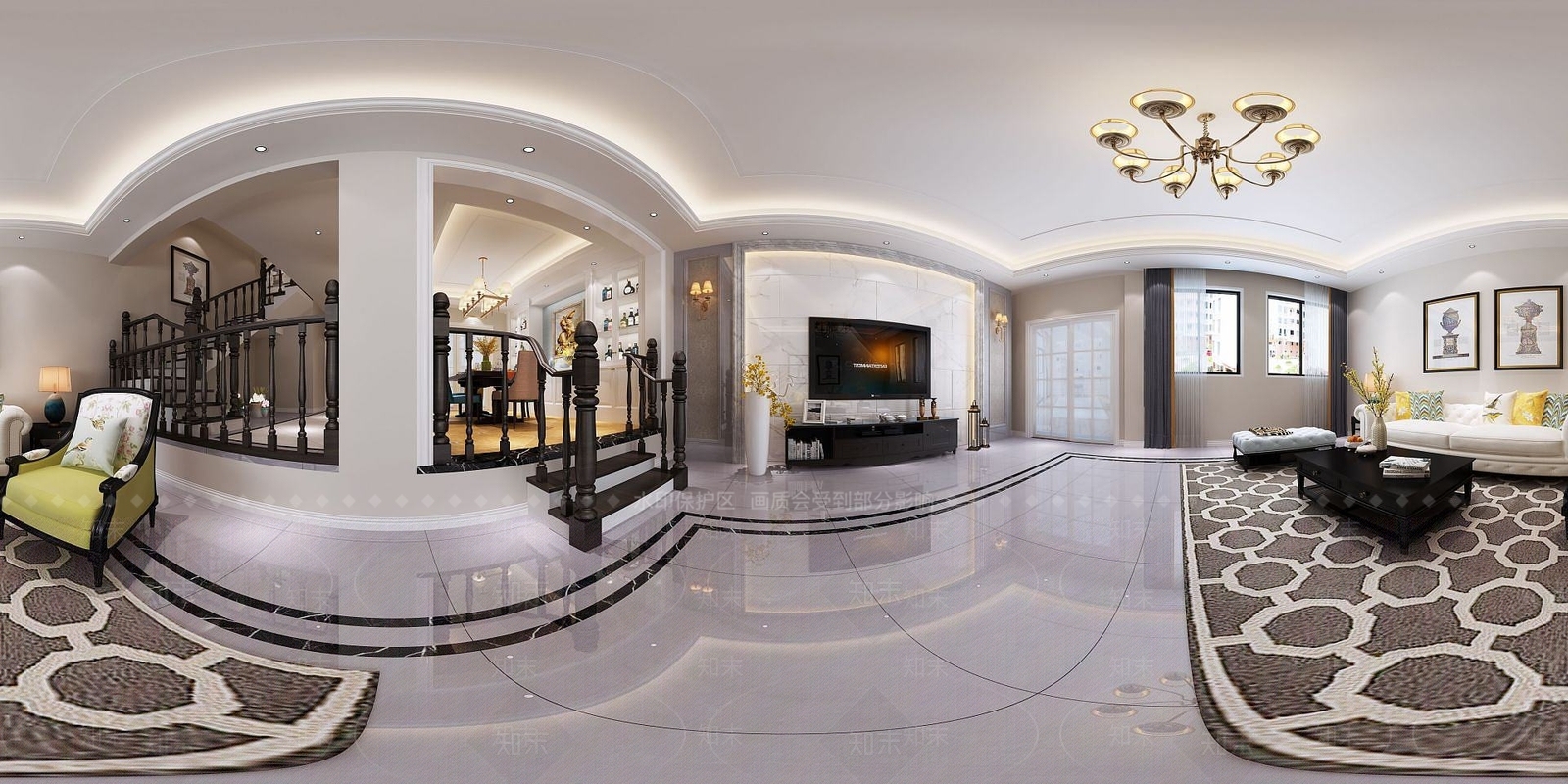 美式客厅餐厅3D模型下载【ID:1189627370】